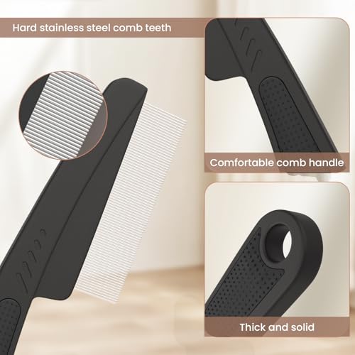 Dandruff Comb Removal 0.5mm Metal Fine Tooth Scalp Detox Hair Care Tool 1PC | Build Up Flakes Lice Comb, Stainless Steel Teeth, Self Cleaning, Scalp Massage, Anti Slip Handle, for Women Men Kids, Black - color: 1PC Black
