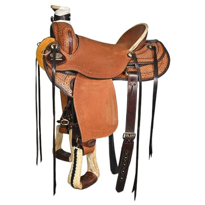 HILASON Western Wade Ranch Roping Saddle Brown Leather - size: 16 In