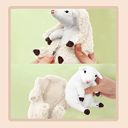 Cute Shaved Sheep Stuffed Animal, Kawaii Lamb Plushie Toy for Teen Kid Girl - color: White