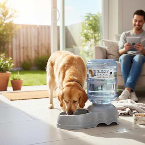 3 Gallon Large Dog Water Dispenser, Automatic Gravity Pet Waterer Station for Large Dogs and Multiple Pets, Indoor/Outdoor Dog Water Bowl with Anti-Slip Base, BPA-Free, Grey