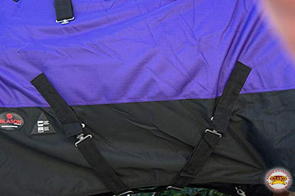 Pony Horse Turnout Blanket HILASON 600D Waterproof Winter Ripstop 400g Fill Belly Wrap Shoulder Gusset Tail Flap - color: Purple, size: 50 In