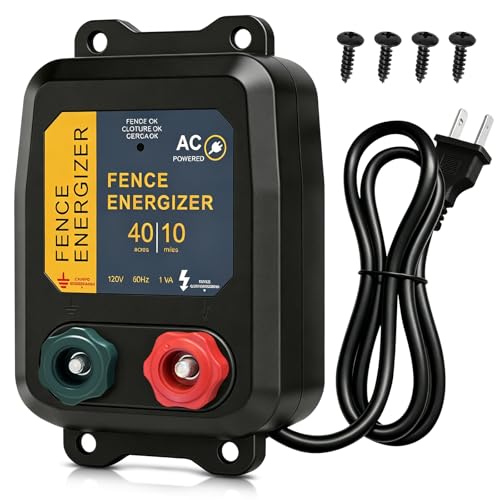 10 Mile Electric Fence Charger, Powerful 110V AC Plug-in 0.16J Output Electric Fence, Portable Solar Fence E-nergizer for Livestock & Garden Protection, for Raccoons, Badgers, Foxes, Rabbits