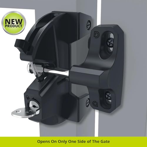 D&D Technologies LL3AL LokkLatch Gate Latch, Key Lockable and Operates On Only One Side of The Gate, for Square Frame Post Metal, Wood, Vinyl Fence Gates, Black