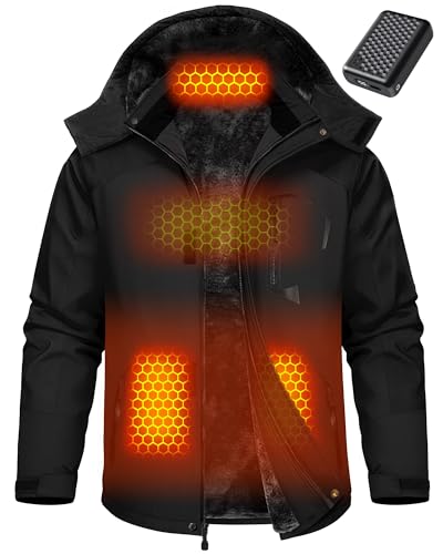 Wulcea Graphene Heated Jacket for Men Fur Lined with Large Capacity Battery Pack - color: Black Fur Lined, size: X-Large