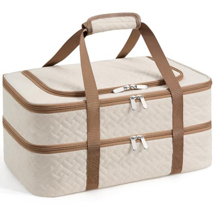 Double Insulated Casserole Carrier, Fits 9" x 13" Baking Dish - color: Beige, size: 16*10*8inch