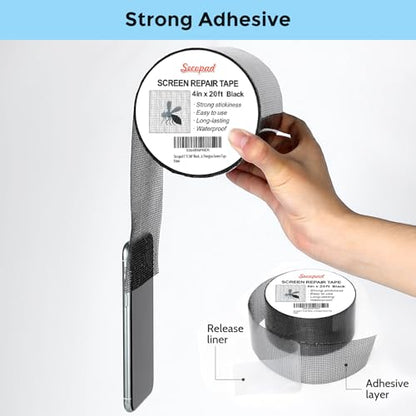 Secopad 4" x 240" (20FT) Screen Repair Tape, Screen Repair Kit, Black - color: Black, size: 4IN x 20FT
