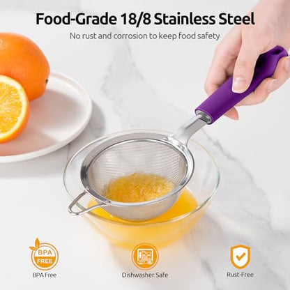 U-Taste Fine Mesh Strainer, 18/8 Stainless Steel Sieve 30 Mesh, S/Purple - color: (5) Purple, size: S-3.35in