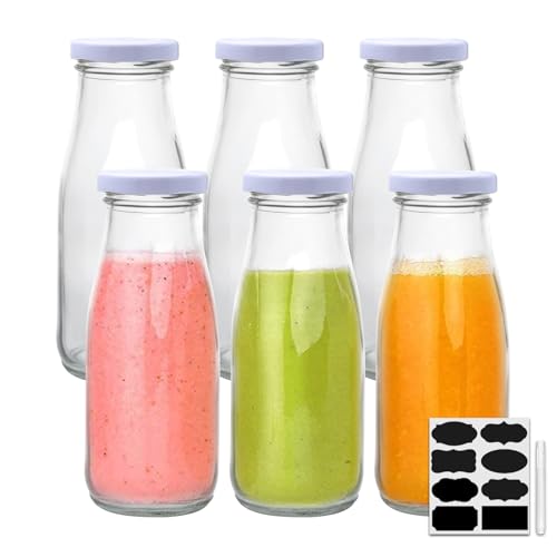 QAPPDA 6 Pack 12 oz Glass Bottles, Clear Glass Milk Bottles with White Lids - color: White Lid