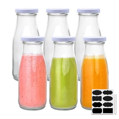 QAPPDA 6 Pack 12 oz Glass Bottles, Clear Glass Milk Bottles with White Lids - color: White Lid