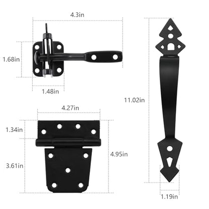 Fence Gate Hardware Kit, 3-1/2" Heavy Duty Gate Hinges, Latch and Handle