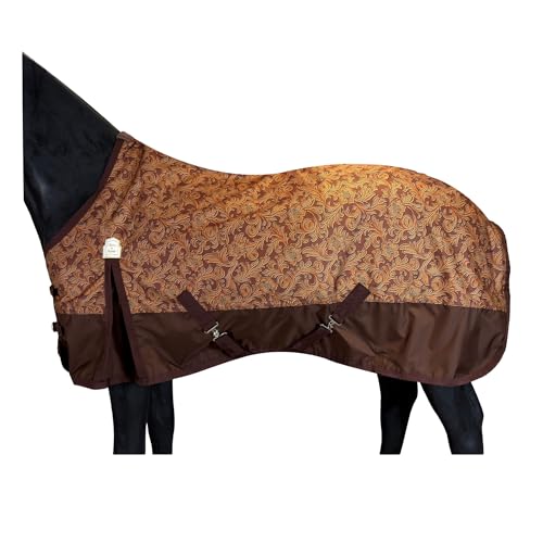 BARN & STABLE 600D Ripstop Lightweight Horse Turnout Sheet No Fill,Water-Resistant & Breathable Horse Blanket for Spring and Mild Weather, with Anti-Rub Fleece Withers - color: Brown Embossed Leather / Brown, size: 81 in