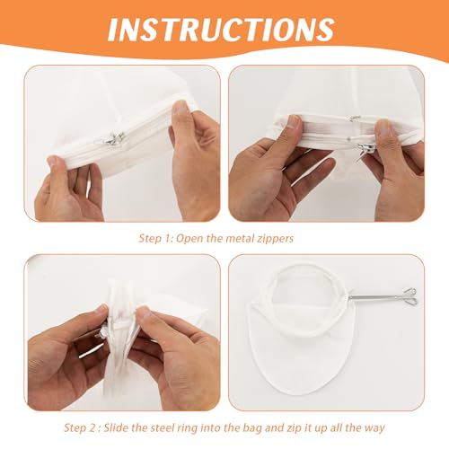 Fine Mesh Strainer Bags, 8 Pcs Reusable Nut Milk Bags, with Stainless Steel Handle for Filtering Juice, Milk, Yogurt, Coffee and Soup
