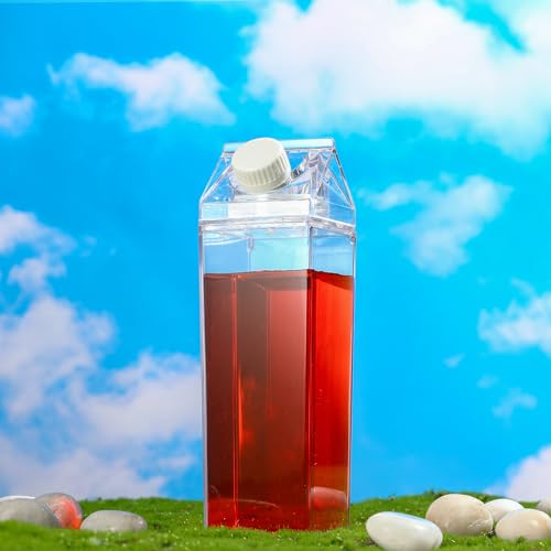 17 oz Milk Carton Water Bottles Clear Plastic Milk Box Portable Reusable Square Juice Bottles for Outdoor Sports Travel Camping Activities(2 Pieces)