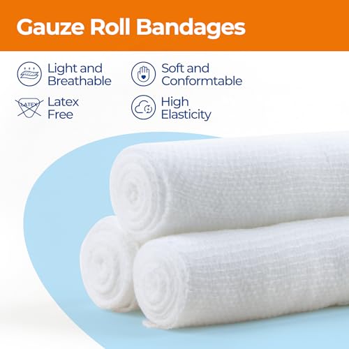 Gauze Rolls Bandages 4in x 4.1yds, 48 Rolls Conforming Stretch Gauze Bandage 4inch, Individually Wrapped Includes Medical Tape - size: 4"x4.1yds(48 Rolls)