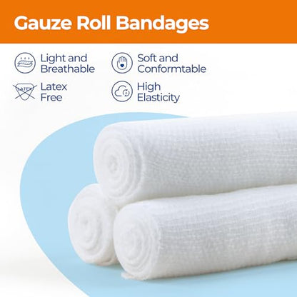 Gauze Rolls Bandages 4in x 4.1yds, 36 Rolls Conforming Stretch Gauze Bandage 4inch, Individually Wrapped Includes Medical Tape - size: 4"x4.1yds(36 Rolls)