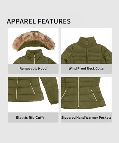 BodiLove Women's Fur Hooded Thickened Jacket with Fleece Lining - color: Olive, size: Small
