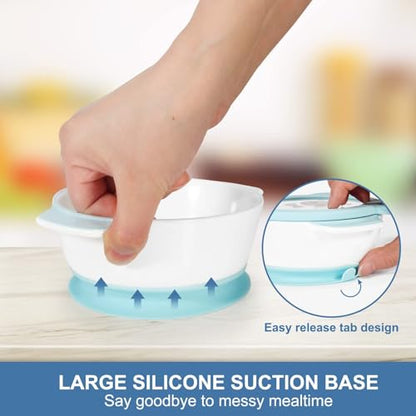MR. CHOU Ceramic Baby Bowls with Suction Base, Infant Led Weaning Supplies with BPA Free Airtight Lid & Handles for Babies Self-feeding, 100% Food Grade Kid Bowls, Microwave & Dishwasher Safe, Blue - color: Blue-C