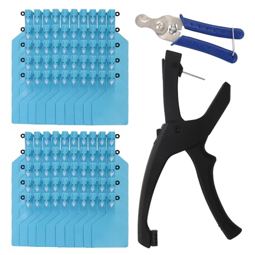 100 Pack Large Blank Cattle Ear Tags with Applicator, One-Piece TPU Livestock Ear Tags for Cattle Cow Calf Bull Sheep Goat Pig Horse, Animal Identification Tags for Farm Ranch (Blue, 100PCS - Blank) - color: Blue, size: 100PCS - Blank