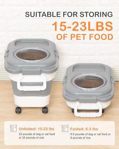 15-23 Lbs Dog Food Storage Container Airtight,Collapsible Pet Food Storage - color: Grey with handle