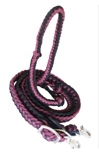 CHALLENGER Roping Knotted Horse Tack Western Barrel Reins Rein Nylon Braided 8 Ft. Black WH 60703 - color: Burgundy Black