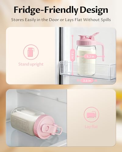 32oz Mason Jar Pitcher, Glass Breast Milk Pitcher with Lid - color: Pink, size: 32 Ounces