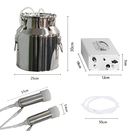 14L Cow Electric Milking Machine, Automatic Rechargeable Battery Powered Pulsation Vacuum Pump with 2 Teat Cups Stainless Steel Bucket for Cows(Battery Model) - color: Cow, size: 14LBattery
