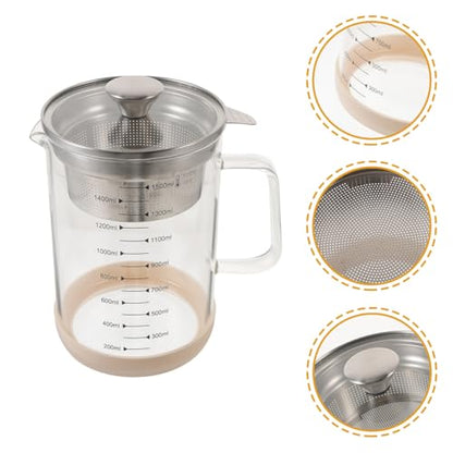 Hemobllo Soybean Milk Container with Strainer Fine Mesh Juice Strainer Pitcher for Tea Nut Milk and Juice Filtering Glass Jug 6.69 X 4.72 X 8.46 in 1 piece
