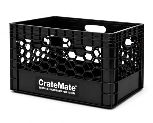 Heavy-Duty Black Milk Crates for Storage, Organization & DIY | Perfect for Home, Camping, Worksite, & More - USA Made, Stackable, Durable (24 Quart) - size: 24 Quart