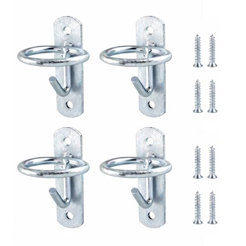 Horse Stall Bucket Hooks, Heavy Duty Metal Ring Bucket Hangers with J-Hook, Wall Mounted Water Feed Bucket Holder for Barn, Stable & Fence, Includes Screws, 4-Pack