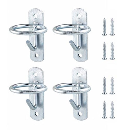 Horse Stall Bucket Hooks, Heavy Duty Metal Ring Bucket Hangers with J-Hook, Wall Mounted Water Feed Bucket Holder for Barn, Stable & Fence, Includes Screws, 4-Pack