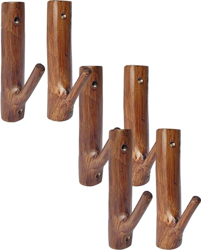 Gun Rack Wall Mount,Natural Hardwood Gun Rack, Handmade Gun Hooks for Wall with Pre Drilled Holes and Hardware Bow Horizontal Hanger Archery for Storage Display Home (6), GUN-RACK-WOOD-6 - style: Brown-3 pair