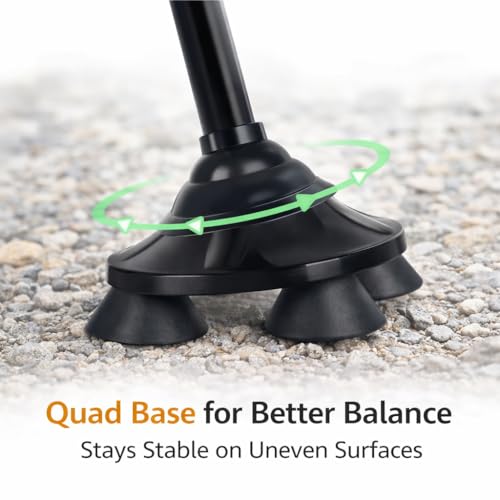 Folding Walking Cane for Seniors, Second Handle, Quad Base
