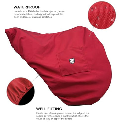 Harrison Howard Premium English Saddle Cover, Waterproof & Breathable Fleece-Lined Protective Saddle Cover - color: Scarlet Red, size: GP/CC-One Size