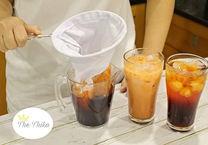 5.3” Large Reusable Thai Tea Filter – Traditional Cloth Strainer with Metal Handle for Tea, Coffee, Coconut Milk, Almond Milk, and Juice