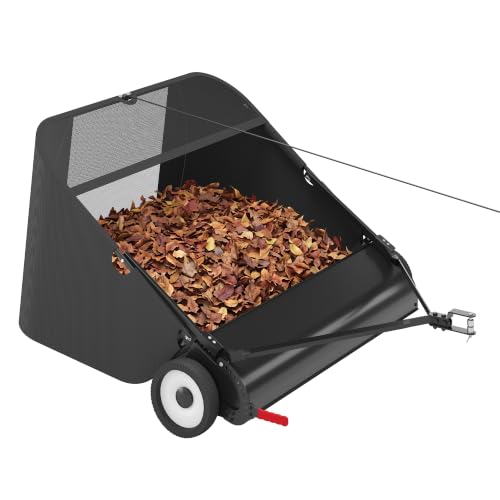 Suchtale 52 Inch Tow Behind Lawn Sweeper with 26 Cu Ft Hopper | 52 Inch Sweeping Path, 26 Cu Ft Hopper, Adjustable Brush Height, Dumping Rope, Steel Frame, Lawn Tractor Attachment - size: 52''