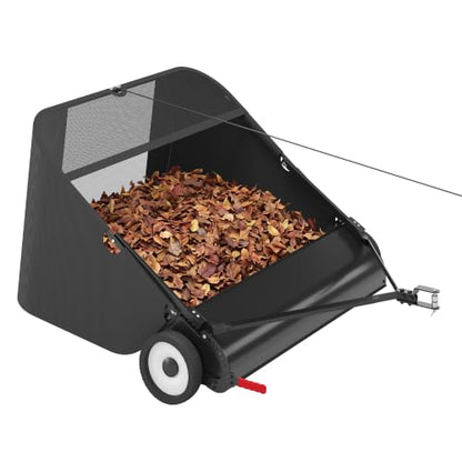 Suchtale 52 Inch Tow Behind Lawn Sweeper with 26 Cu Ft Hopper | 52 Inch Sweeping Path, 26 Cu Ft Hopper, Adjustable Brush Height, Dumping Rope, Steel Frame, Lawn Tractor Attachment - size: 52''