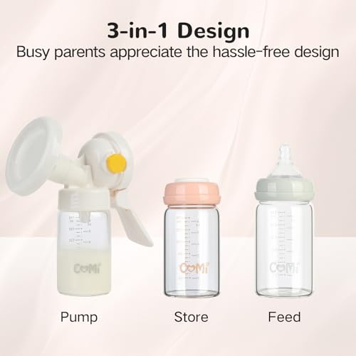COMI Natural Glass Baby Bottle,Breastmilk Storage Bottle for Fridge,Wide Neck Breast Milk Container with Dome Cap,Fits Breast Pumps & Nipples,BPA Free,4PCS (6oz,4 Gray Lids) - style: 4Gray