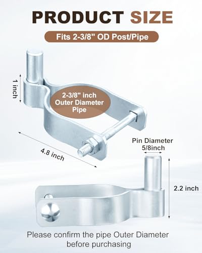 4 PCS Chain Link Fence Gate Male Hinges,Fits 2-3/8" OD Post/Pipe, 5/8" Pin