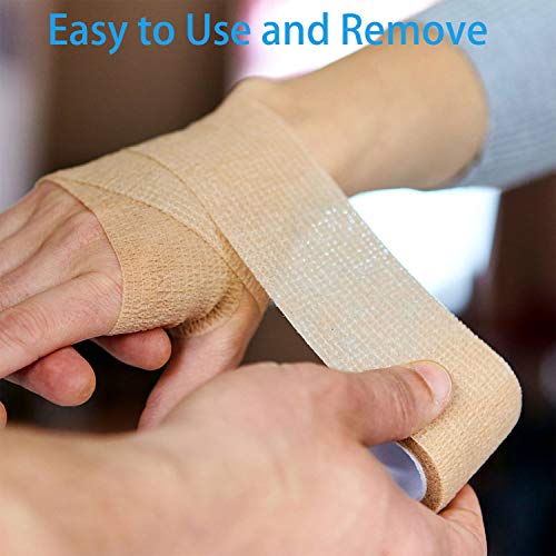 48 Pack 2” x 5 Yards Self Adhesive Bandage Wrap Athletic Elastic Breathable Cohesive Bandage Wrap Rolls for Stretch, Sports, First Aid, Wrist, Ankle Sprains, Swelling, Vet Wrap, Brown - color: Brown