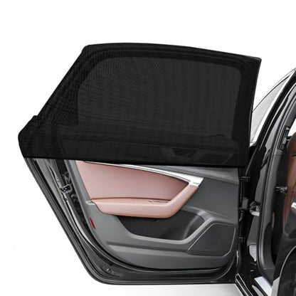 2 PCS Car Window Shades, Breathable Mesh Vehicle Rear Side Windows Sunshade Curtain for UV Protection, Universal Stretchy Heat Block Window Screen Covers for Most Cars - color: Car Rear