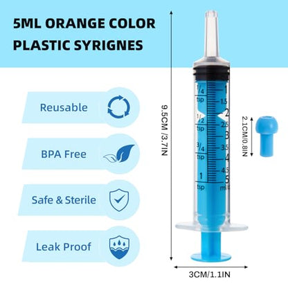 50pcs 5ml Syringes with Caps for Industry Lab Pet Feeding (Blue) - color: Blue, size: 5ml-50Pack