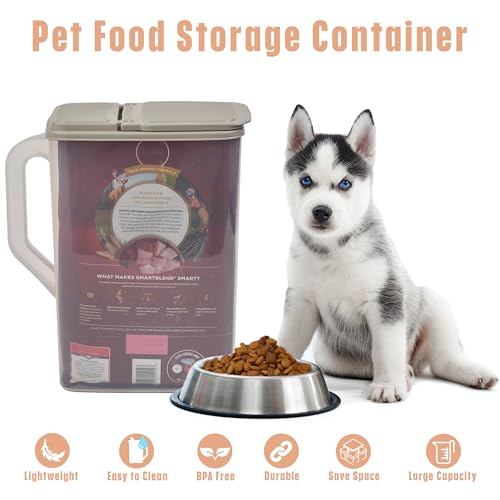 Buddeez Pet Food Storage Container - 8 Quart Capacity Dog / Cat Food & Bird Seed Container with Durable EZ Grip Handle, Flip Gray Lid (includes 1 Cup Clear Scoop) | Durable dry-food storage, For dog food, cat food or bird seed, Includes scoop, desk pet co