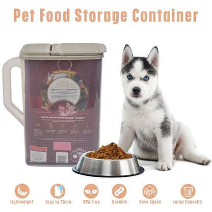 Buddeez Pet Food Storage Container - 8 Quart Capacity Dog / Cat Food & Bird Seed Container with Durable EZ Grip Handle, Flip Gray Lid (includes 1 Cup Clear Scoop) | Durable dry-food storage, For dog food, cat food or bird seed, Includes scoop, desk pet co