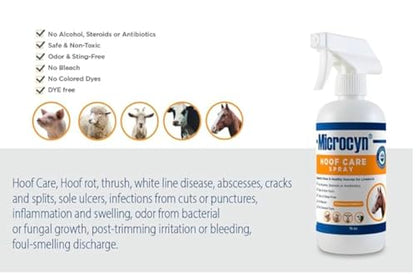 Microcyn Livestock Hoof Care Spray – 16 oz HOCl-Based Hoof Cleanser – Supports Healthy Hoof Condition & Moisture Balance – For Horses, Ponies, Donkeys & Farm Animals.