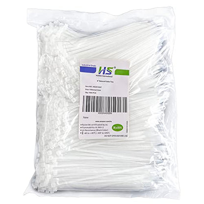 HS Clear Zip Ties 6 Inch Small (Bulk 1000 Pack) 18 LBS Self Locking Zip Ties White Nylon Ties Thin,Strong and Durable - color: White, size: 1000pcs 6"