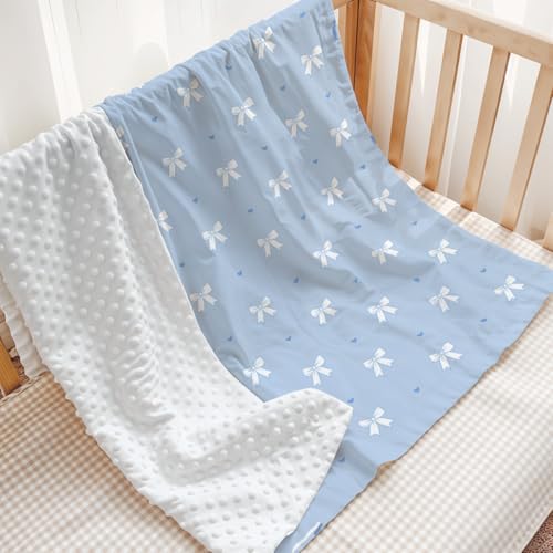 SANDJEST Blue Bow Minky Blanket 30 x 40 Inches, Gift for Christmas Birthday - color: Bow 1