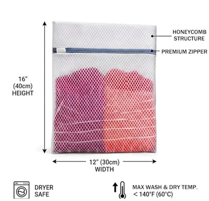 Laundry Bags 4 Pack - Rhaufein Honeycomb Mesh Laundry Bags, 11.4x15.5 Inches Medium Wash Bags for Delicates, Bras, Lingerie, Baby Clothes, Durable Zipper, Protect Garments from Snag, Tangle & Deform