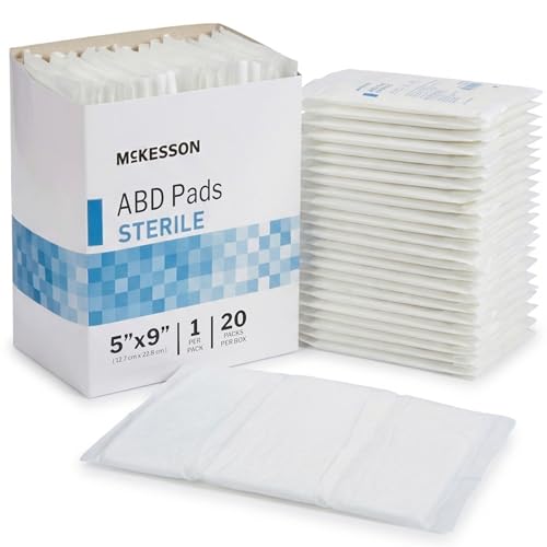 McKesson Sterile Abdominal- ABD Pads 20, Post Op, 5 x 9 in, 20 Pack | Individually Wrapped Wound Dressing, First Aid Pads Surgical-Grade, Nonstick-for Heavy Leakage, Nonwoven Cellulose