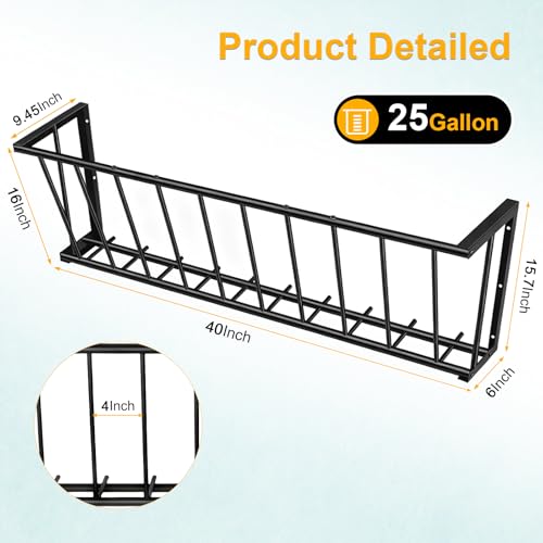 40'' Metal Wall Mount Hay Feeder, 25 Gallon Livestock Feeder | Steel Hay Feeder& Blanket Holder , Metal Wall Hay Rack for Goats, Sheep and Storage