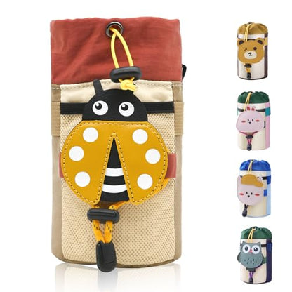 Cute Animals Bike Water Bottle Holder with Shoulder Straps, Universal Cycling Bicycle Drink Cup Cage for Kid's, Cruiser, Scooter, MTB, Road Bike (Beetles) - color: Beetles